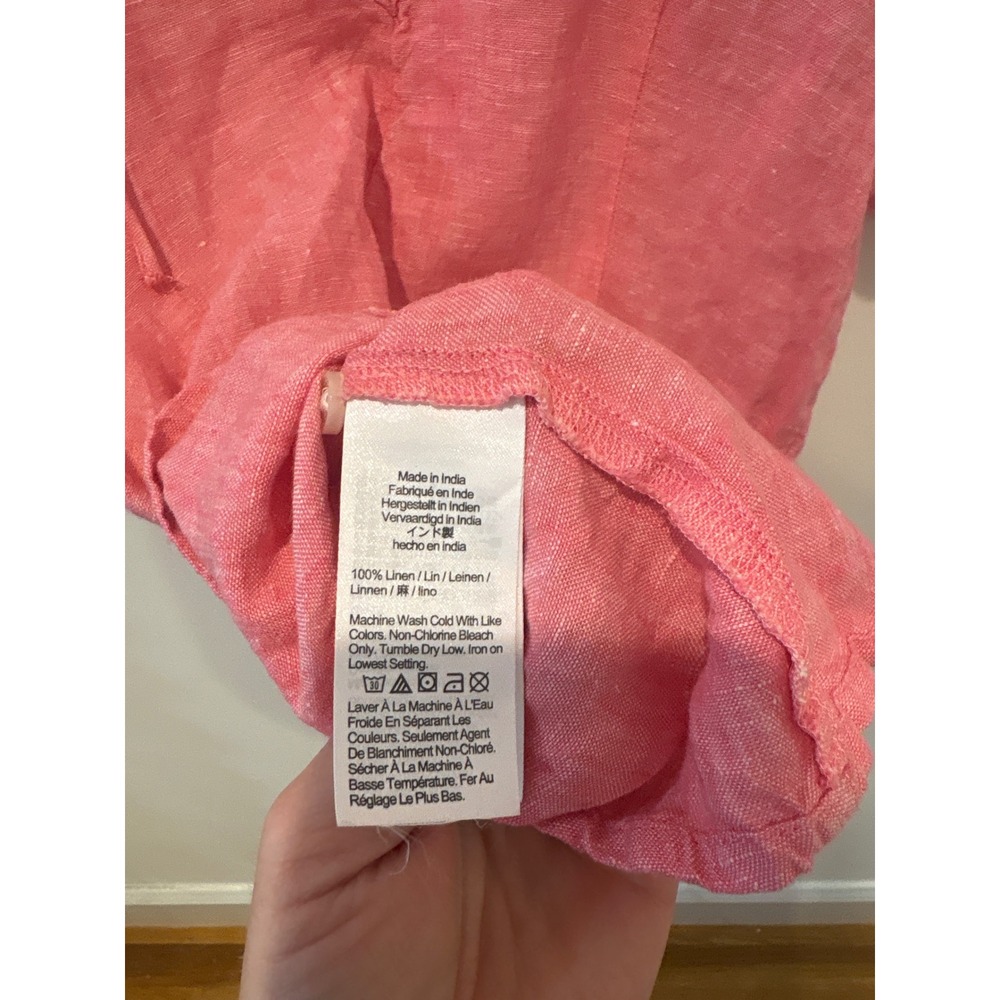 J. Crew‎ Pink Linen Blend Puff Sleeve Tie Neck Blouse Top Size 4 - Picture 4 of 5